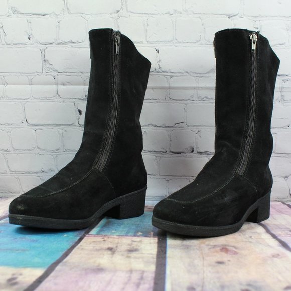 LL Bean Women's Black Suede Double Zipper Shearling Lined Boots Size 9 Inch - Picture 2 of 9